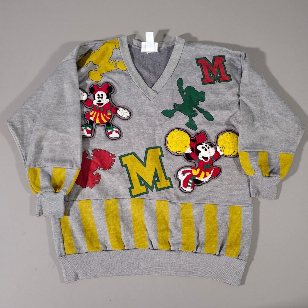 Sunday Comics Disney Sweatshirt Womens L Gray Minnie Mouse Cheerleader Vintage